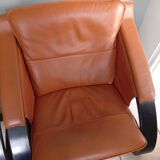 Pair of two black wooden armchairs in Scandinavian leather by Nelo Sweden, Roche Bobois