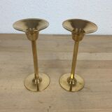 Pair of vintage golden brass candle holders