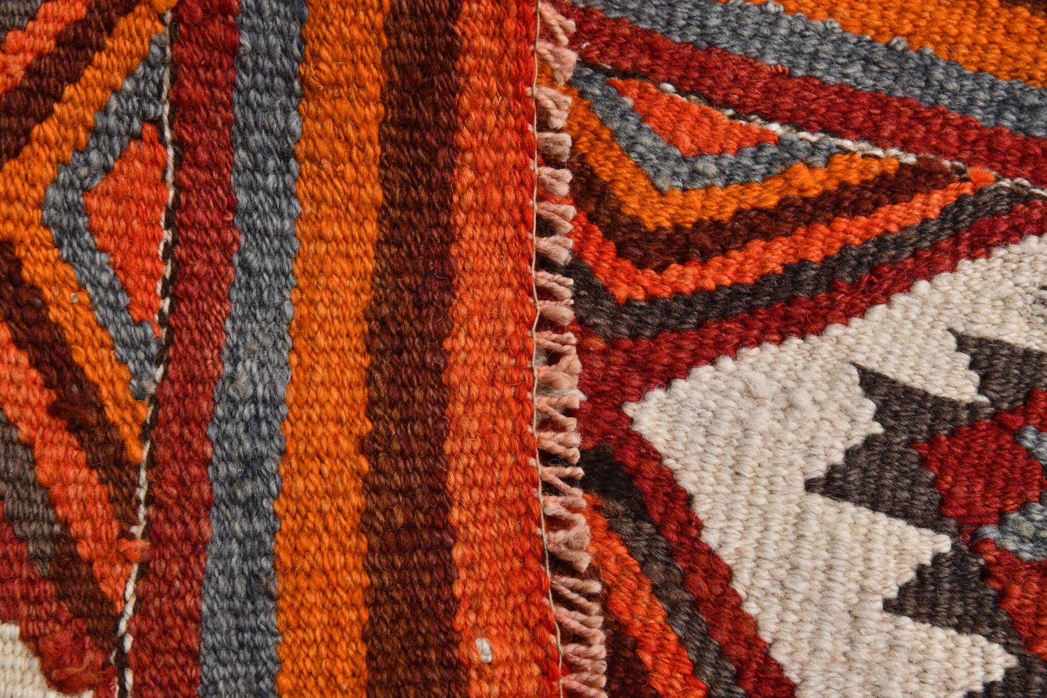 Orange & Brown Vintage Kilim Runner Rug, Oriental Pattern Hallway Carpet