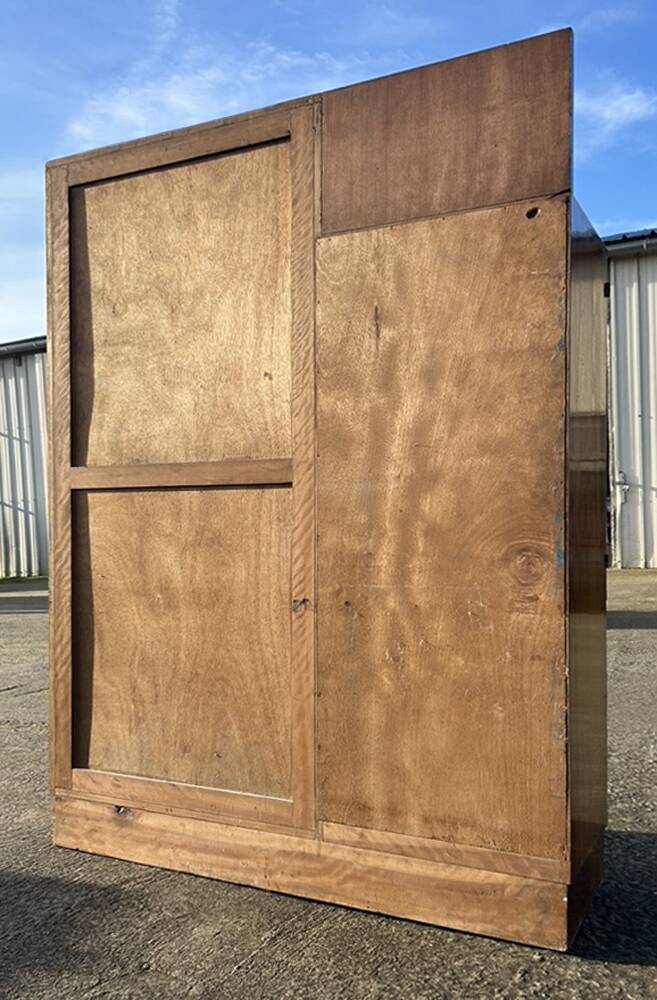 Asymmetrical wardrobe, Art Deco, 1930s walnut burl, wardrobe, shelves, drawers