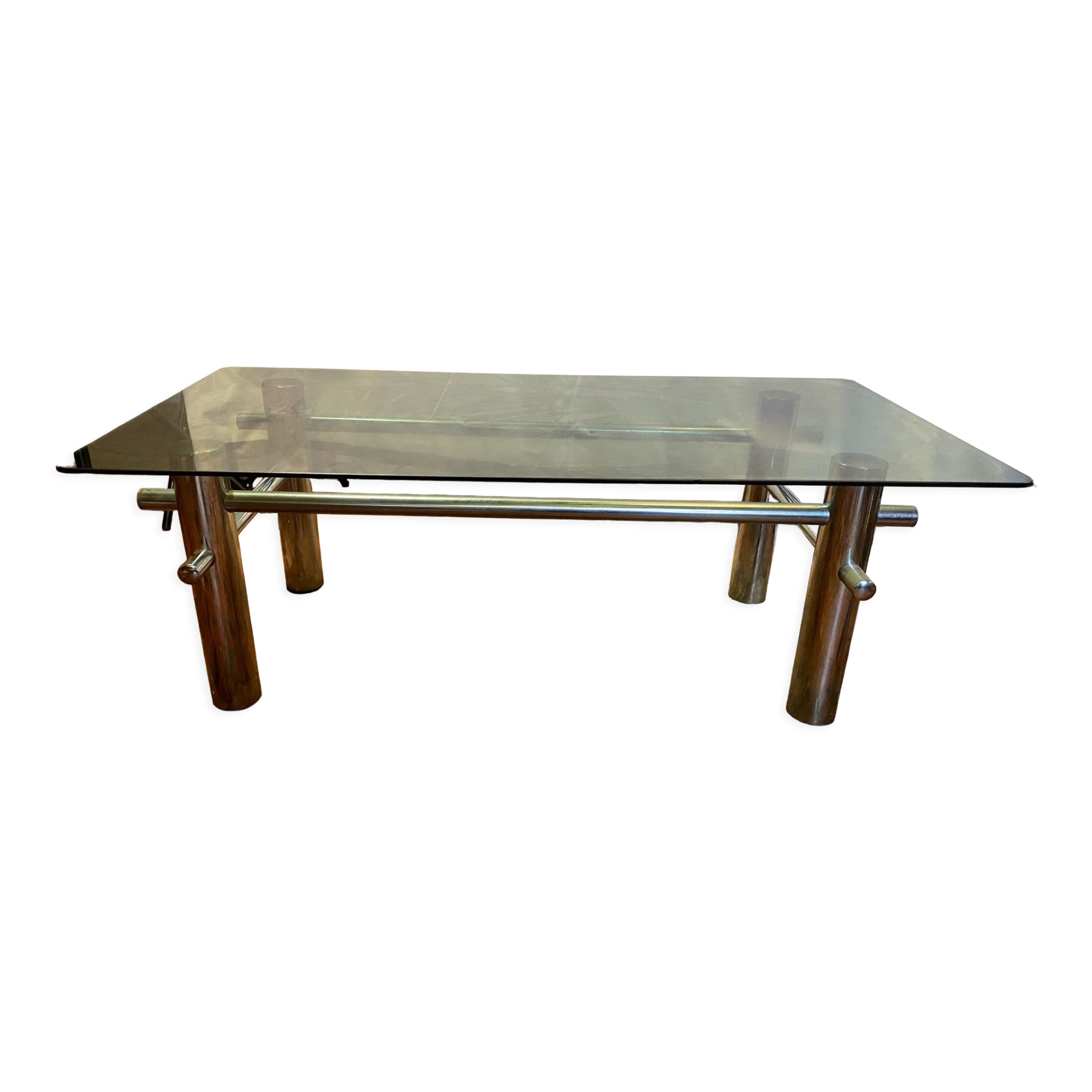 Metal and glass coffee table 70s