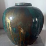 Ancien Vase boule émail or signé Sevres MNF France