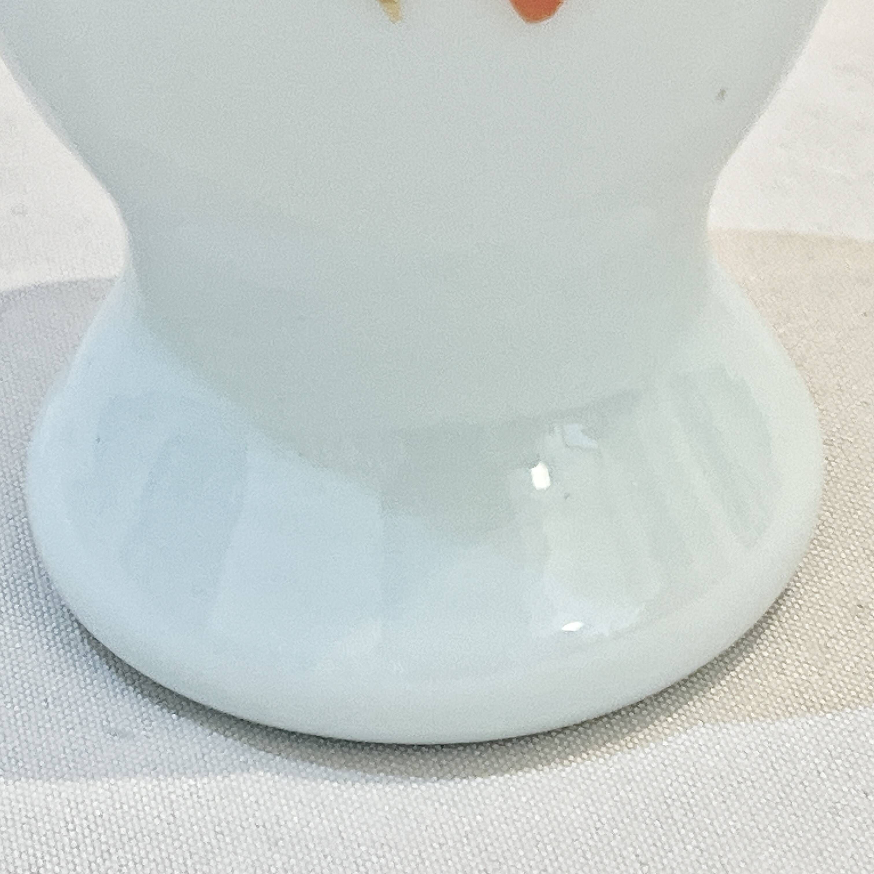 Opaline glass vase with white and blue opaline glass and orange flower pattern, vintage 60s