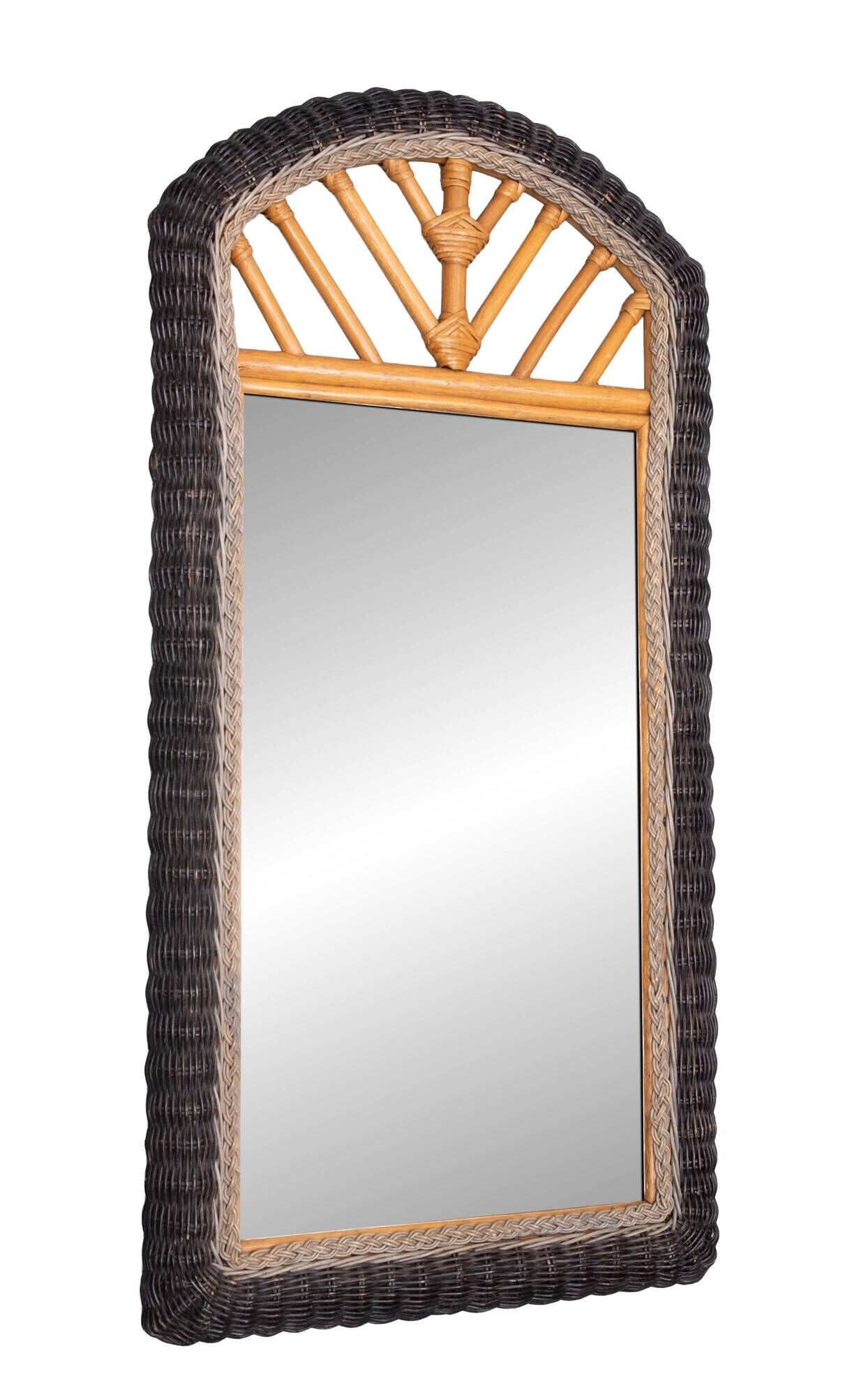Boho Chic Wall Mirror in Rattan and Wicker Italian 1970s