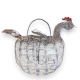 Ancien panier à oeufs en fil de fer et mailles