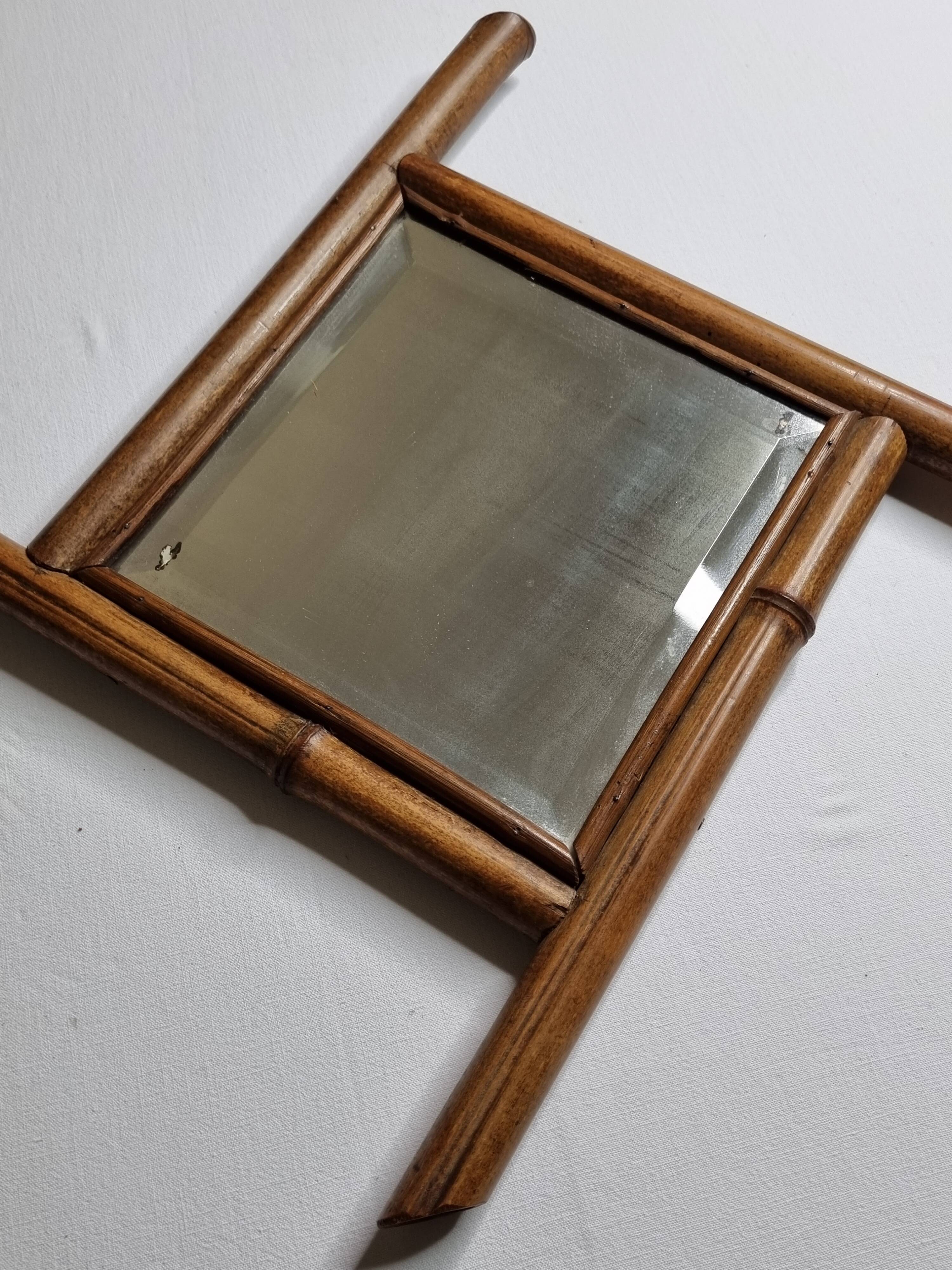 Vintage bamboo diamond mirror, beveled glass, 52 cm
