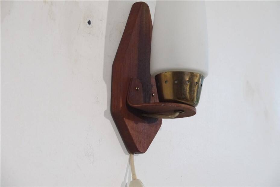 Danish teak and opaline wall lamp