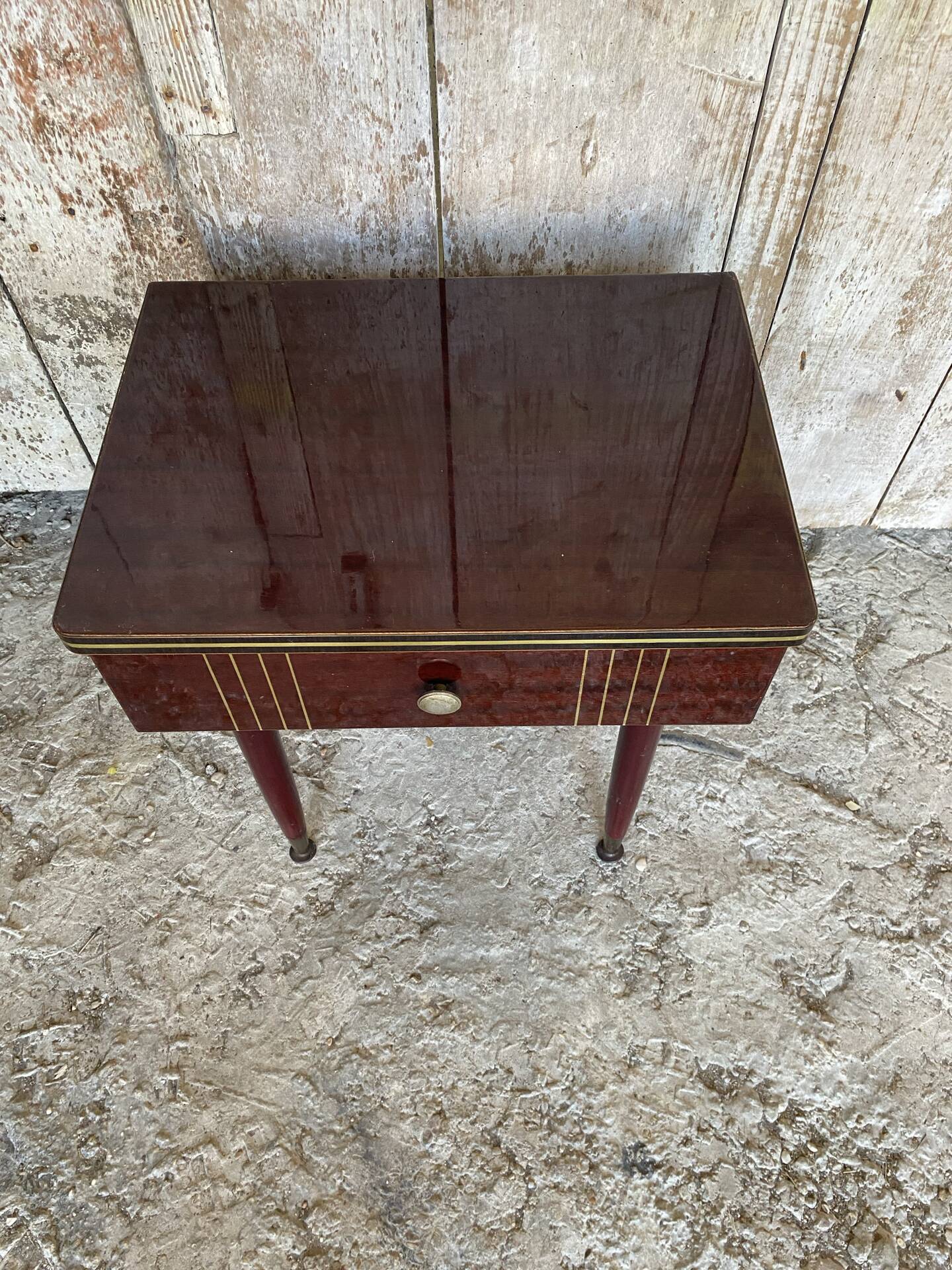 Antique Nightstand Lacquered Wood Drawer Mid-Century Vintage