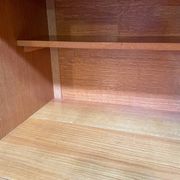 Wardrobe, desk, wooden and rattan chest of drawers, 1960s.