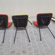 4 vintage metal tubular feet chairs, vinyl seating, skai