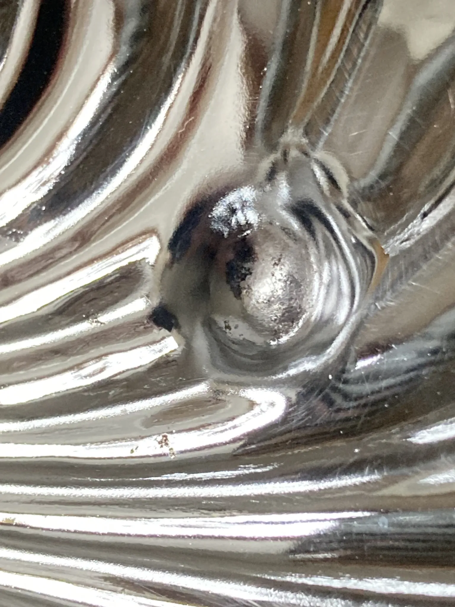 Metal shell butter dish with glass bowl and knife