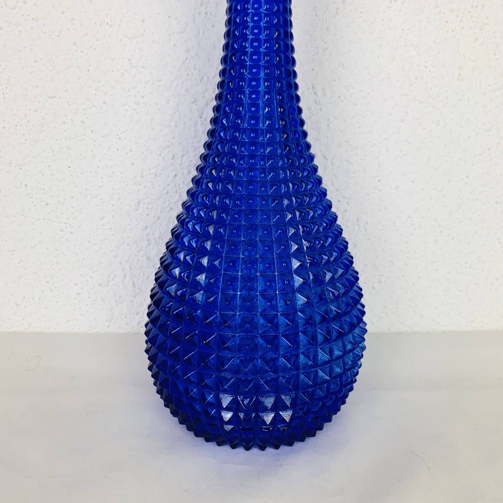 Carafe Empoli Italian bottle blue diamond glass, vintage