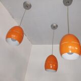 Suite of 3 vintage orange pendant lamps 70s