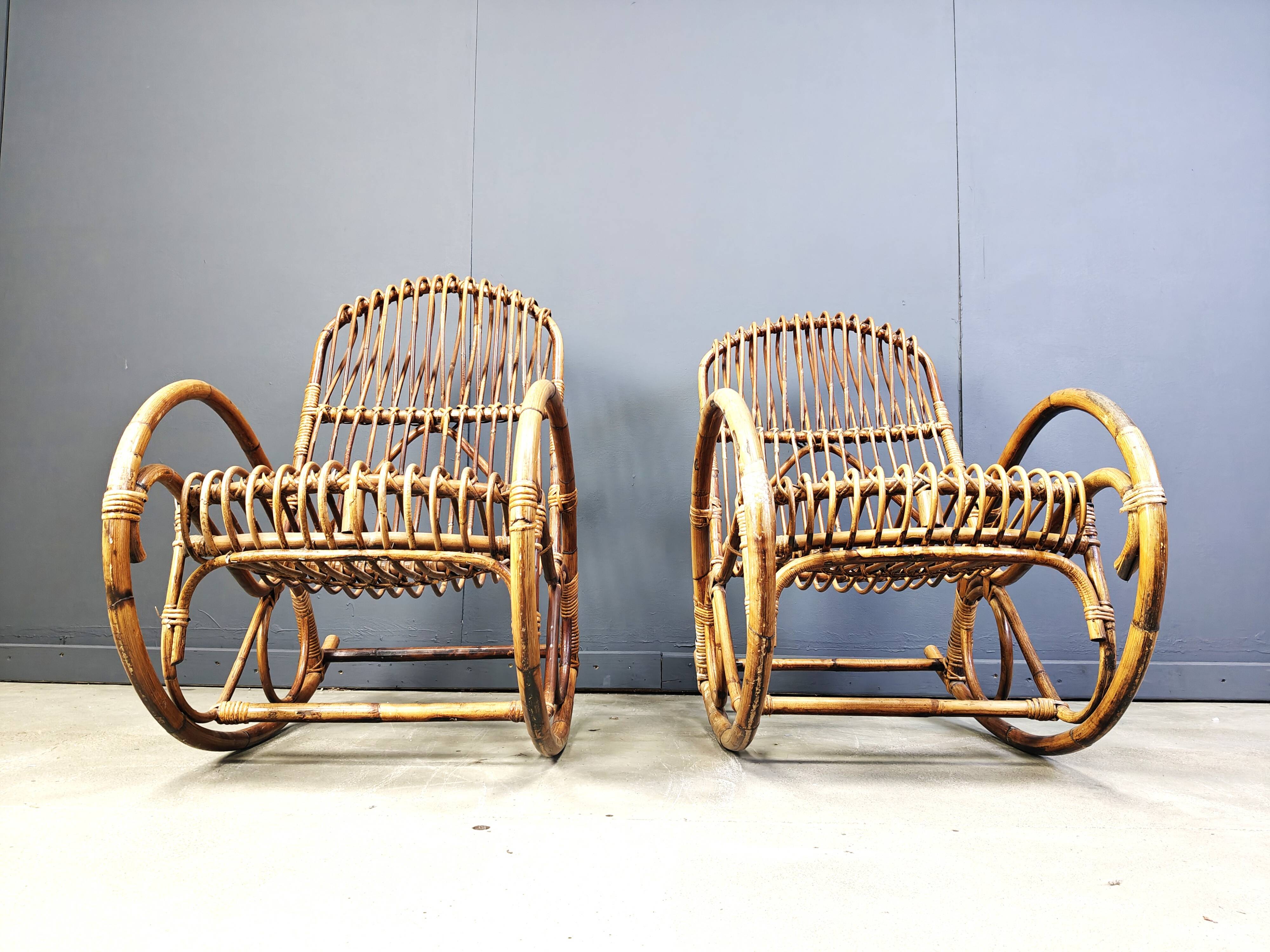 Vintage bamboo rocking chairs, 1960s - set of 2