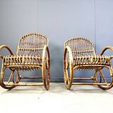 Vintage bamboo rocking chairs, 1960s - set of 2