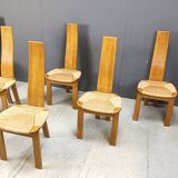 Vintage hich back wicker dining chairs, set of 6 - 1960s