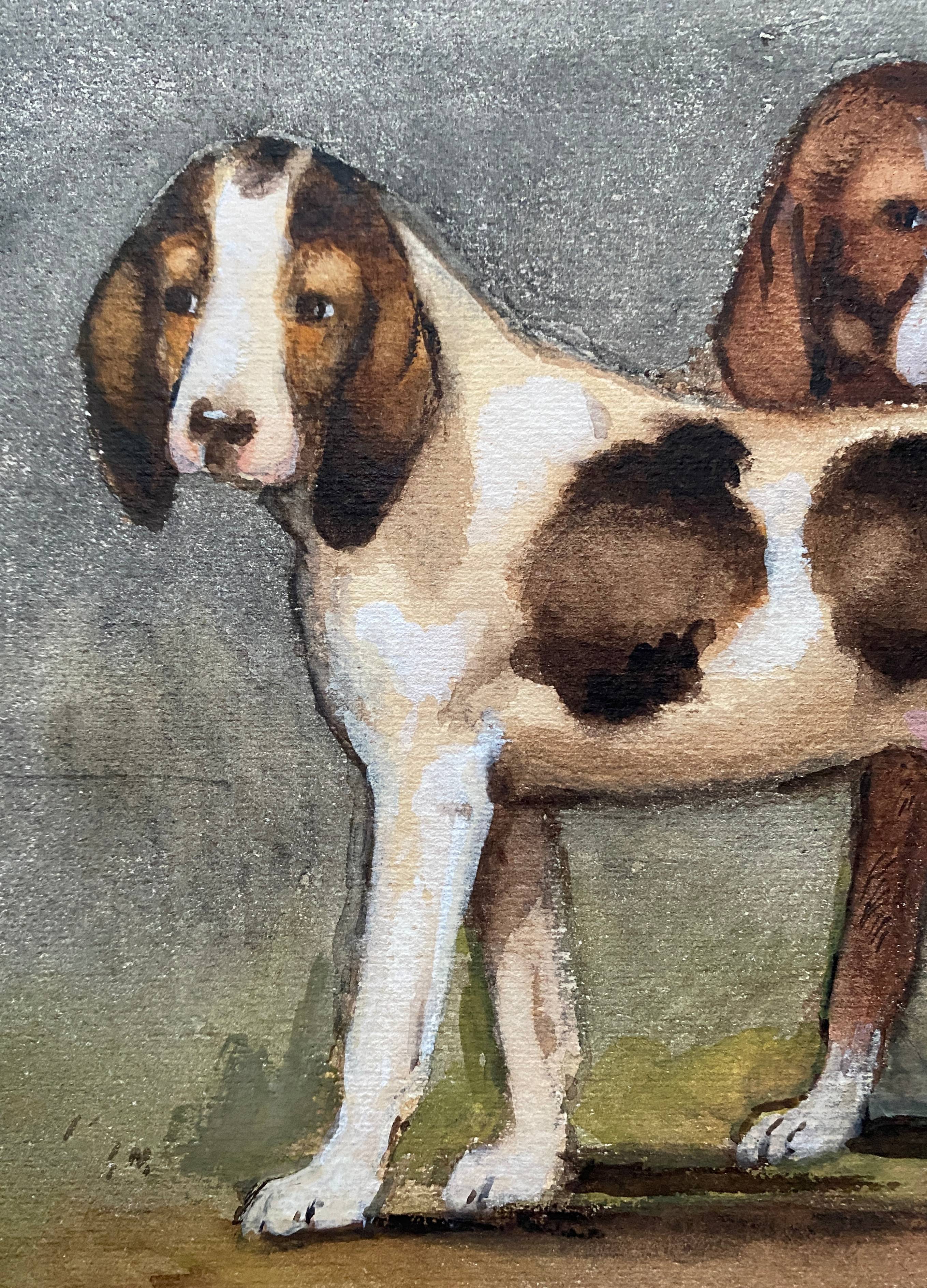 During 19th century watercolor paintings Anglo-artesian dogs and recri signed H. de LC