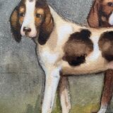Pendant Tableaux aquarelle XIX° Chiens anglo-artésiens et récri signé H. de L.C.