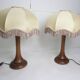 Pair of 1930s Art Deco bedside lamps with fringes, solid wood legs 52cm