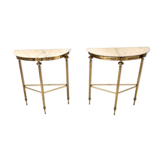 Midcentury Console Table with Portuguese Pink Marble Tops and Brass Legs, Italy