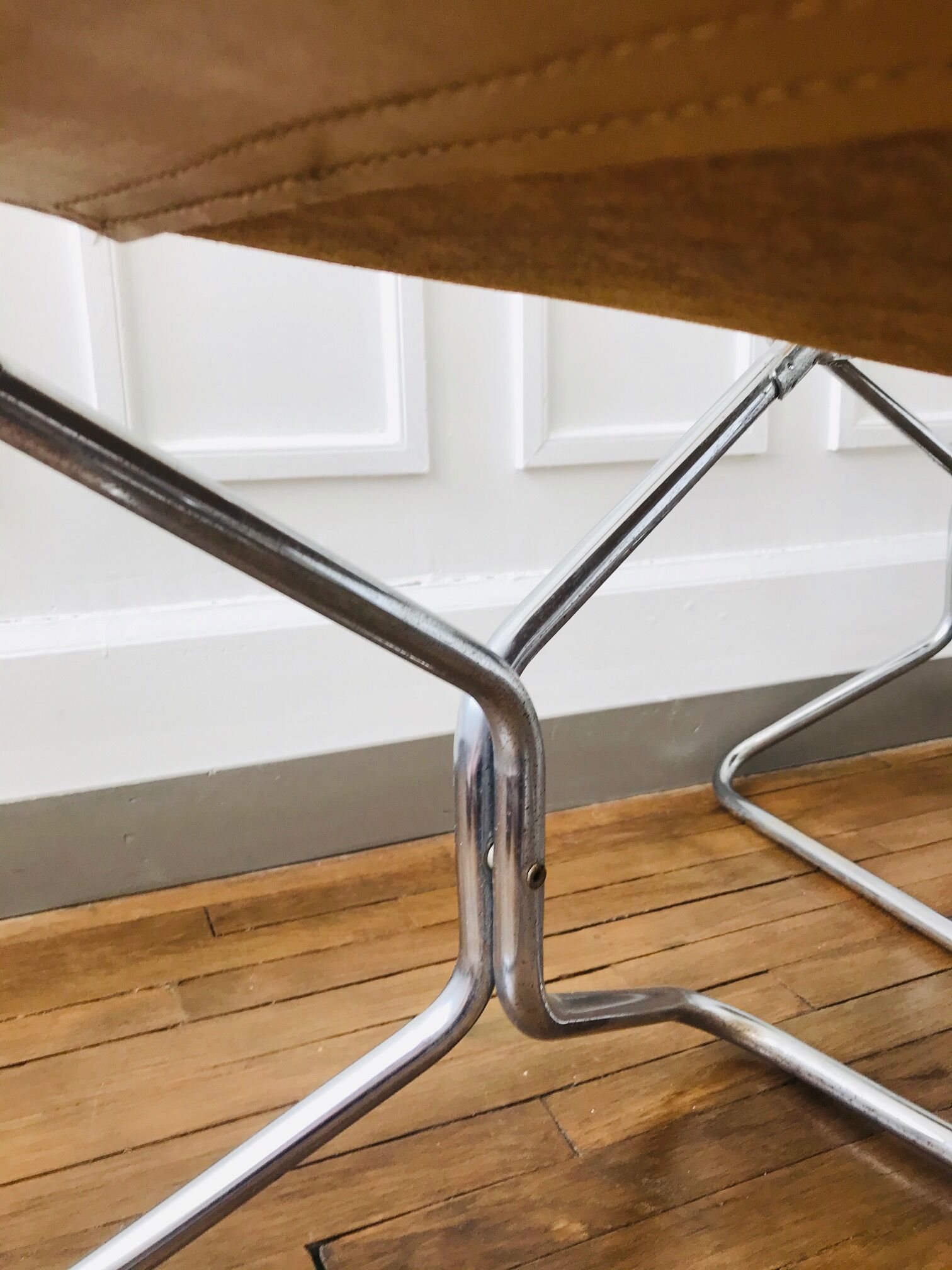 Pair of Lafuma armchairs in 1970s brown skai