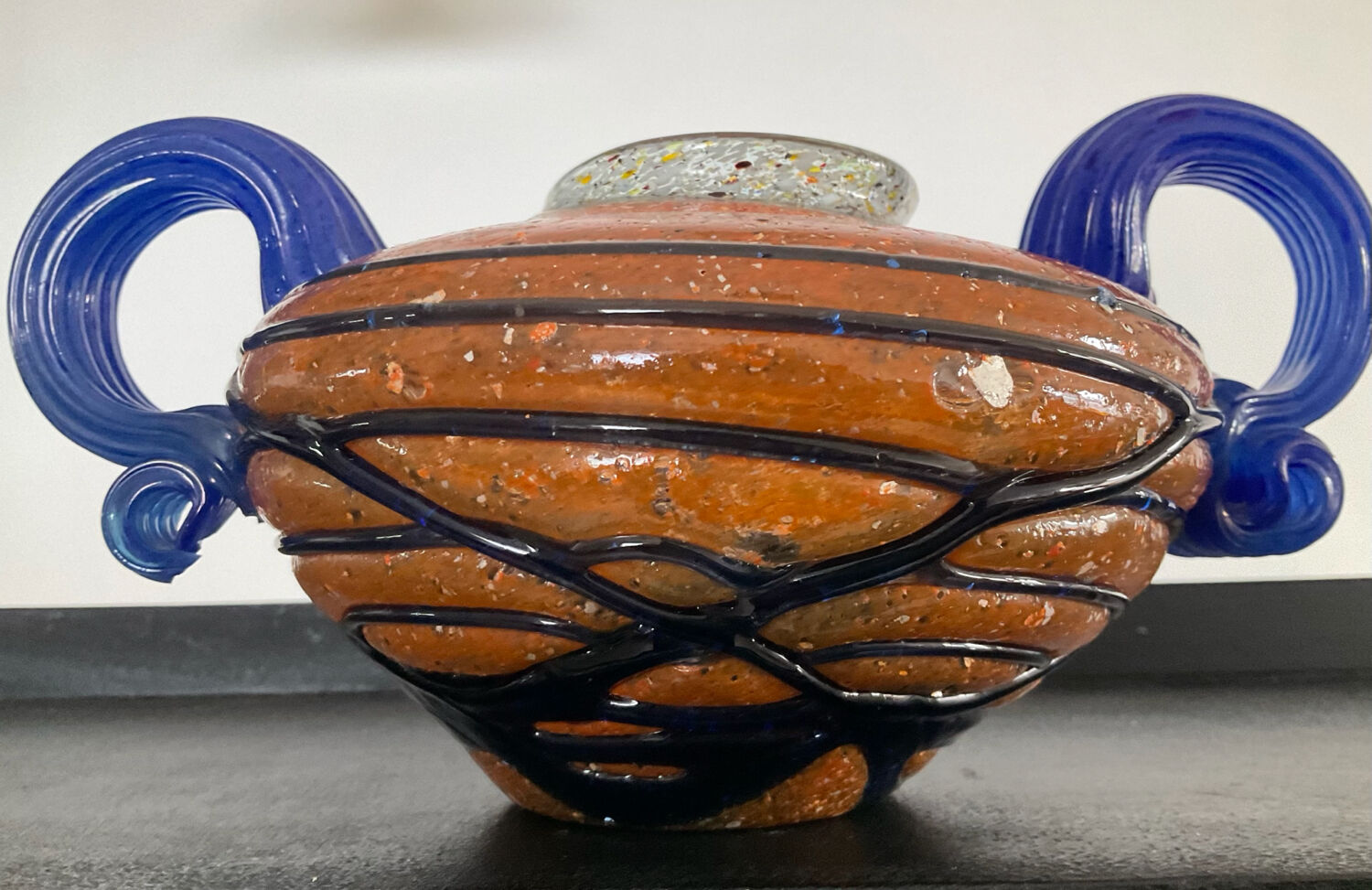 Vintage glass paste vase with handles