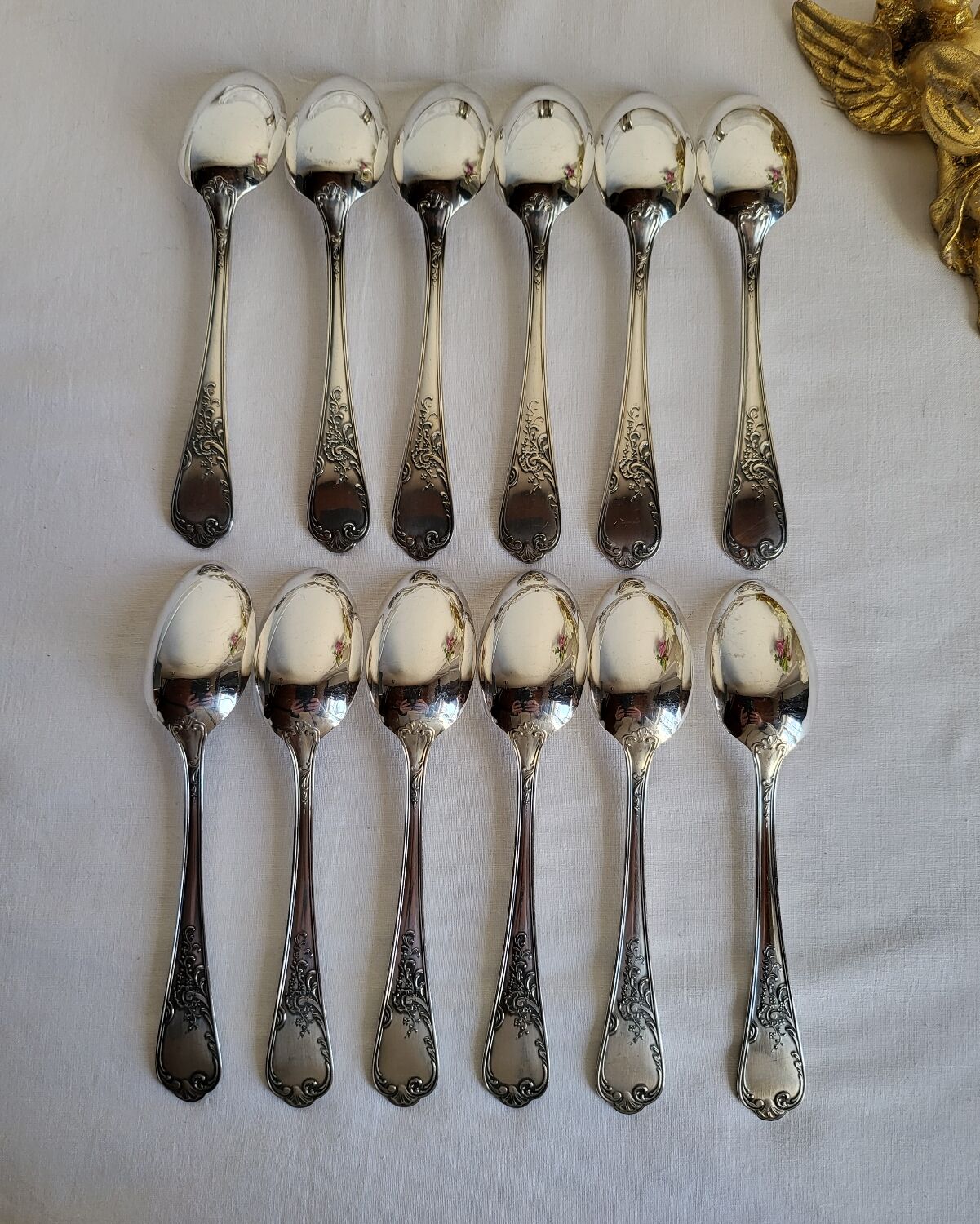 12 Small Silver-Plated Metal Spoons Guildar Silversmith