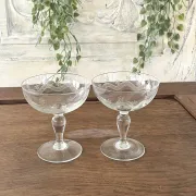 Champagne glasses coupe glasses set of 2 etched floral design crystal