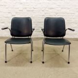 Black Leatherette Dutch Design Gispen Armchairs by Martin de Wit, 1960s.