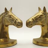 Vintage Brass Horse Head Bookends Pair – French Cast Brass Equestrian Decor