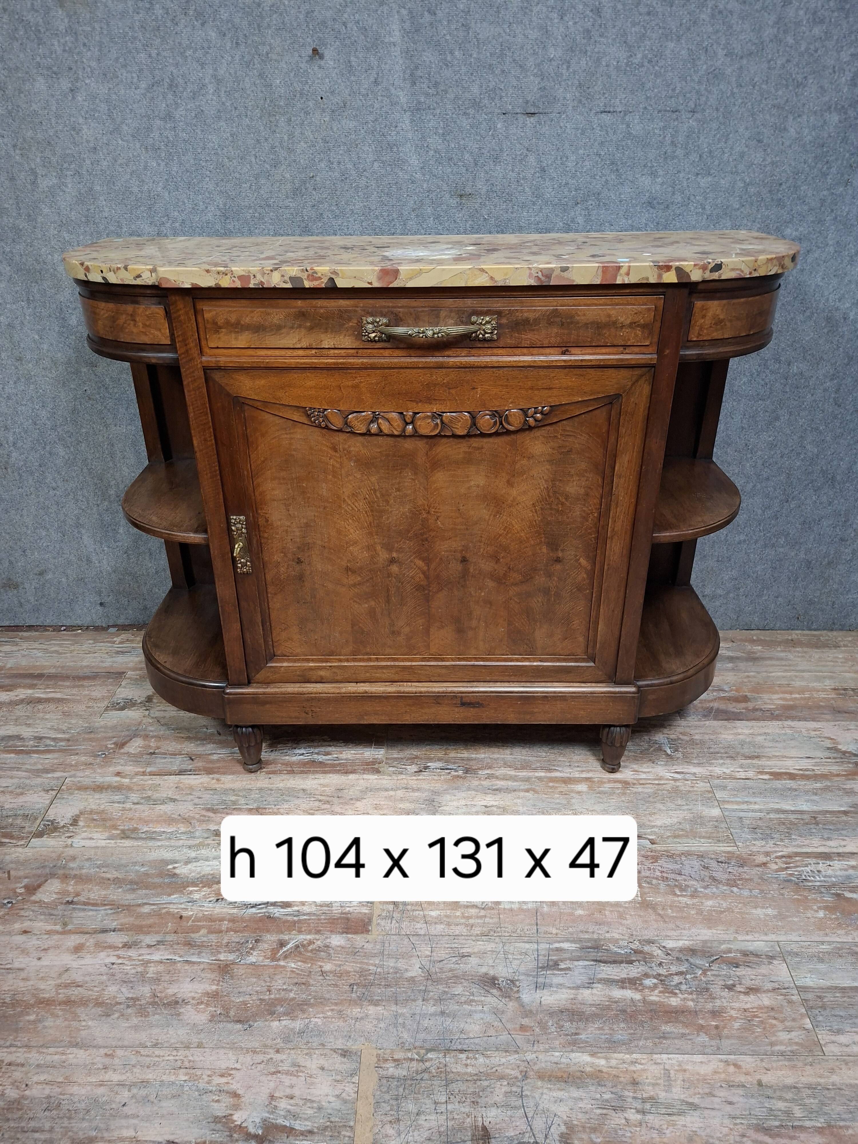 Buffet Art Déco en noyer et marbre brèche – Vers 1930