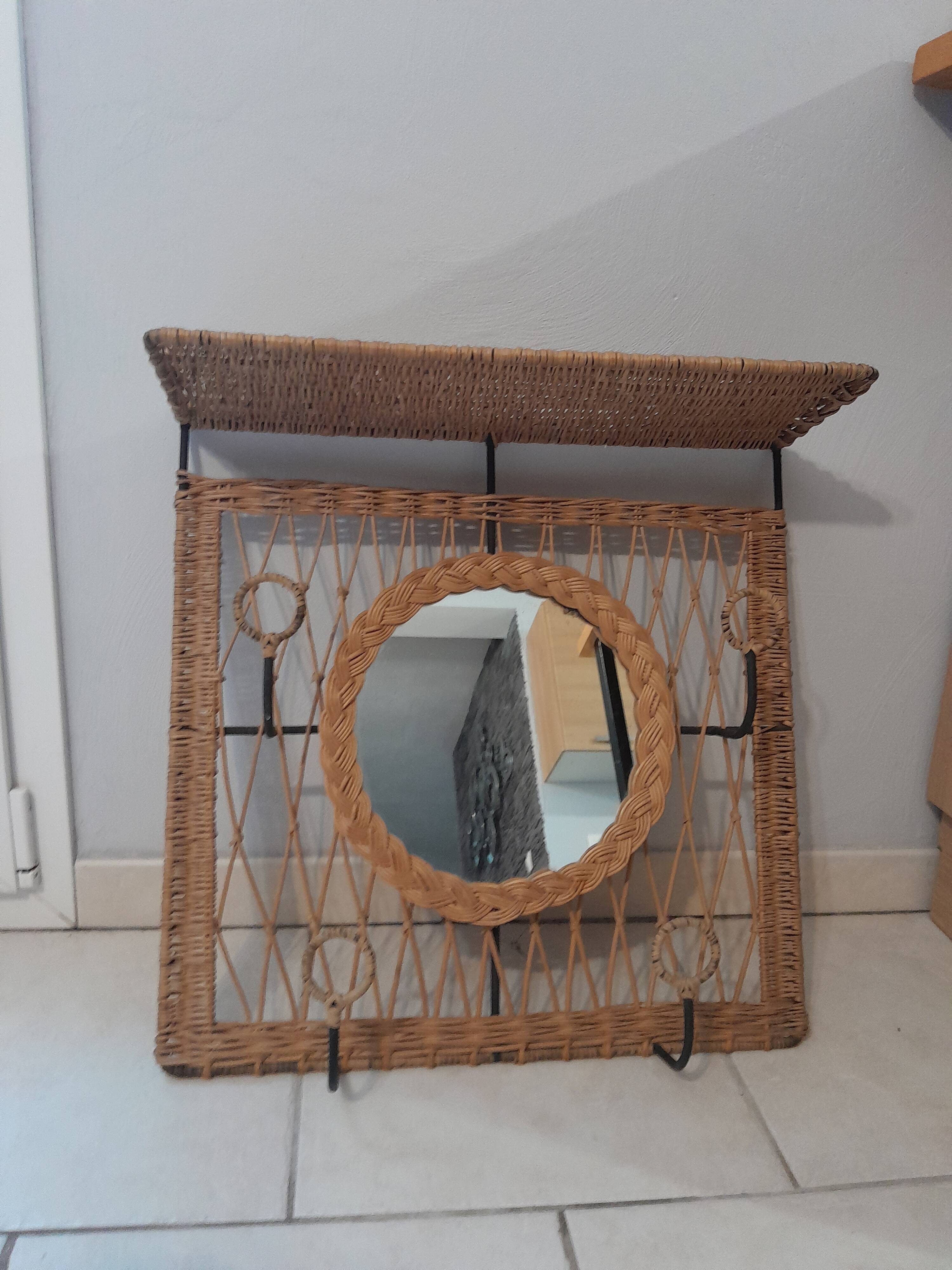Coat rack dressing room vintage rattan year 50