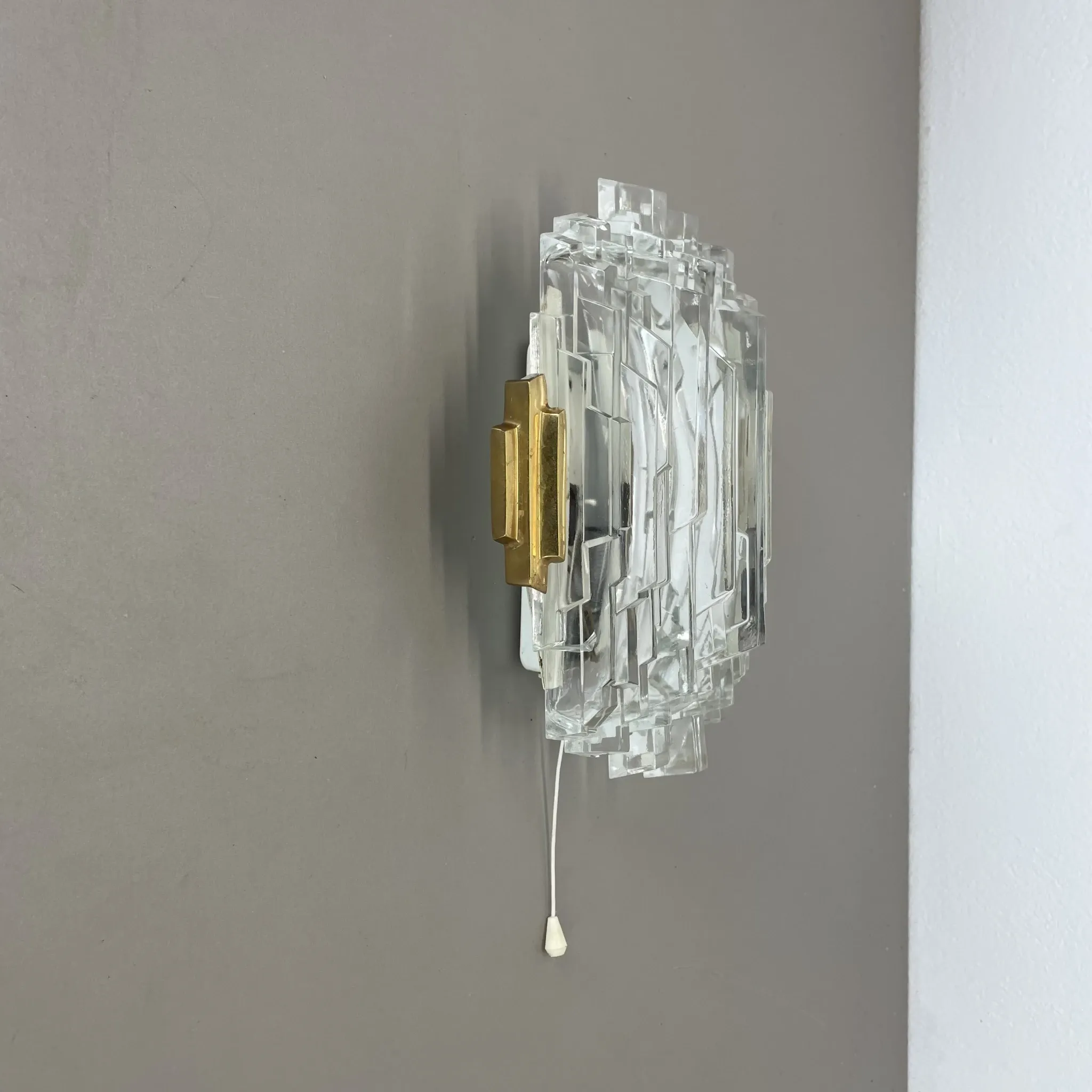 Beautiful CUBIC Ice Glass Wall Light by Hillebrand Lights, Germany, 1970s