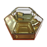 Hexagonal brass and bevelled glass ceiling light