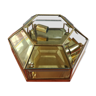 Hexagonal brass and bevelled glass ceiling light