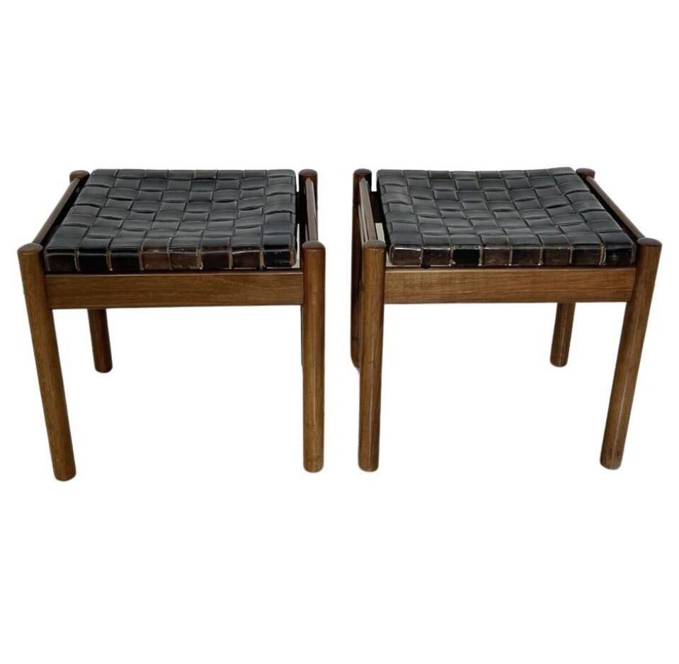 Pair of stools, leather and wood, 1960'