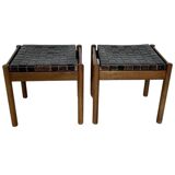 Pair of stools, leather and wood, 1960'
