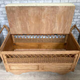 Wooden and rattan chest bench