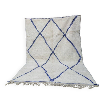 Large Beni Ouarain rug 300x200 cm in cream and blue – Moroccan Berber rug