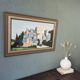 Peinture à l’huile de scène de rue de paysage urbain suédois vintage moderne du milieu du siècle « City Stroll », encadrée