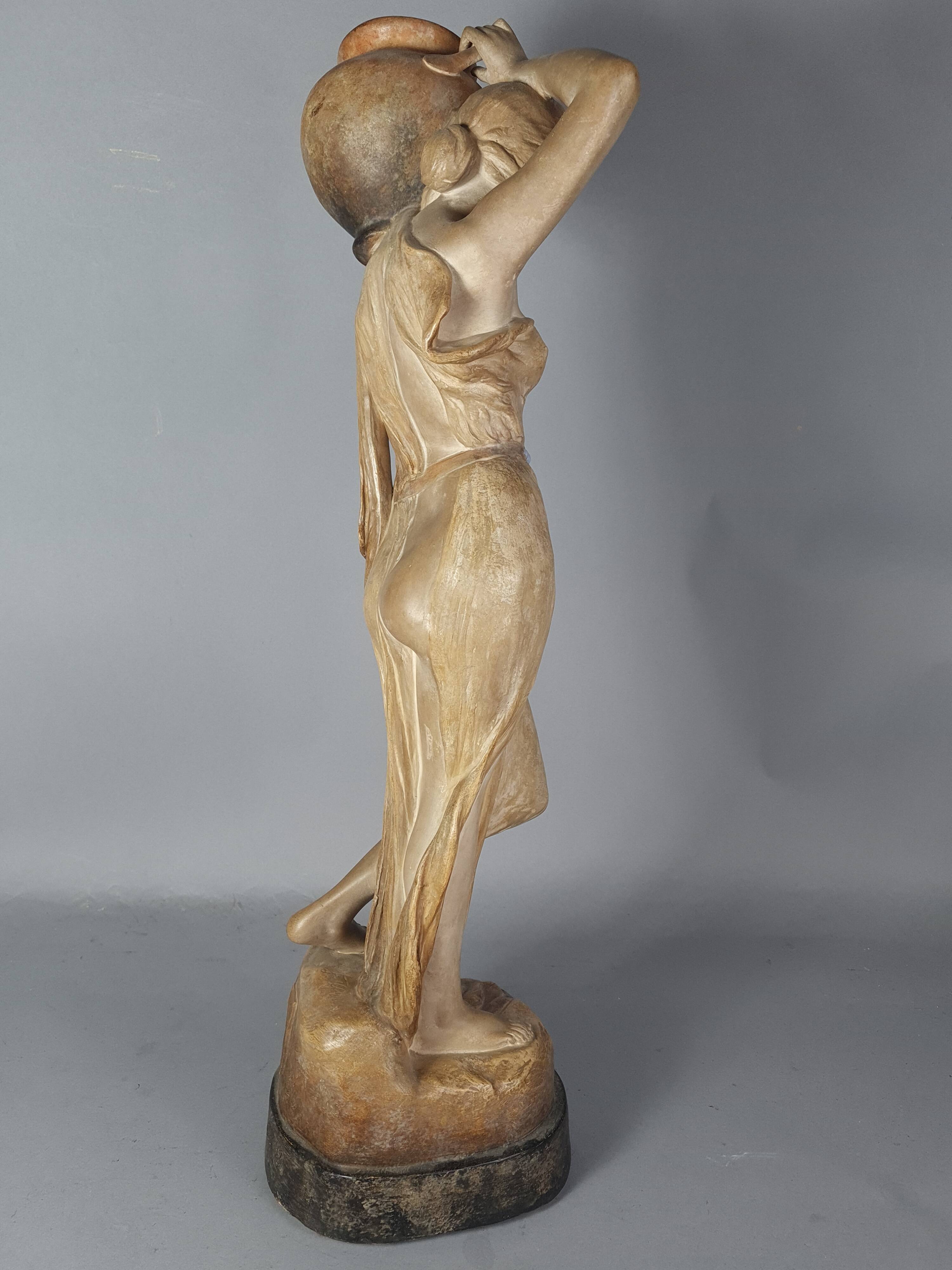 Ceramic sculpture Woman and opal belt jug Goldscheider circa 1900, 60 cm C155
