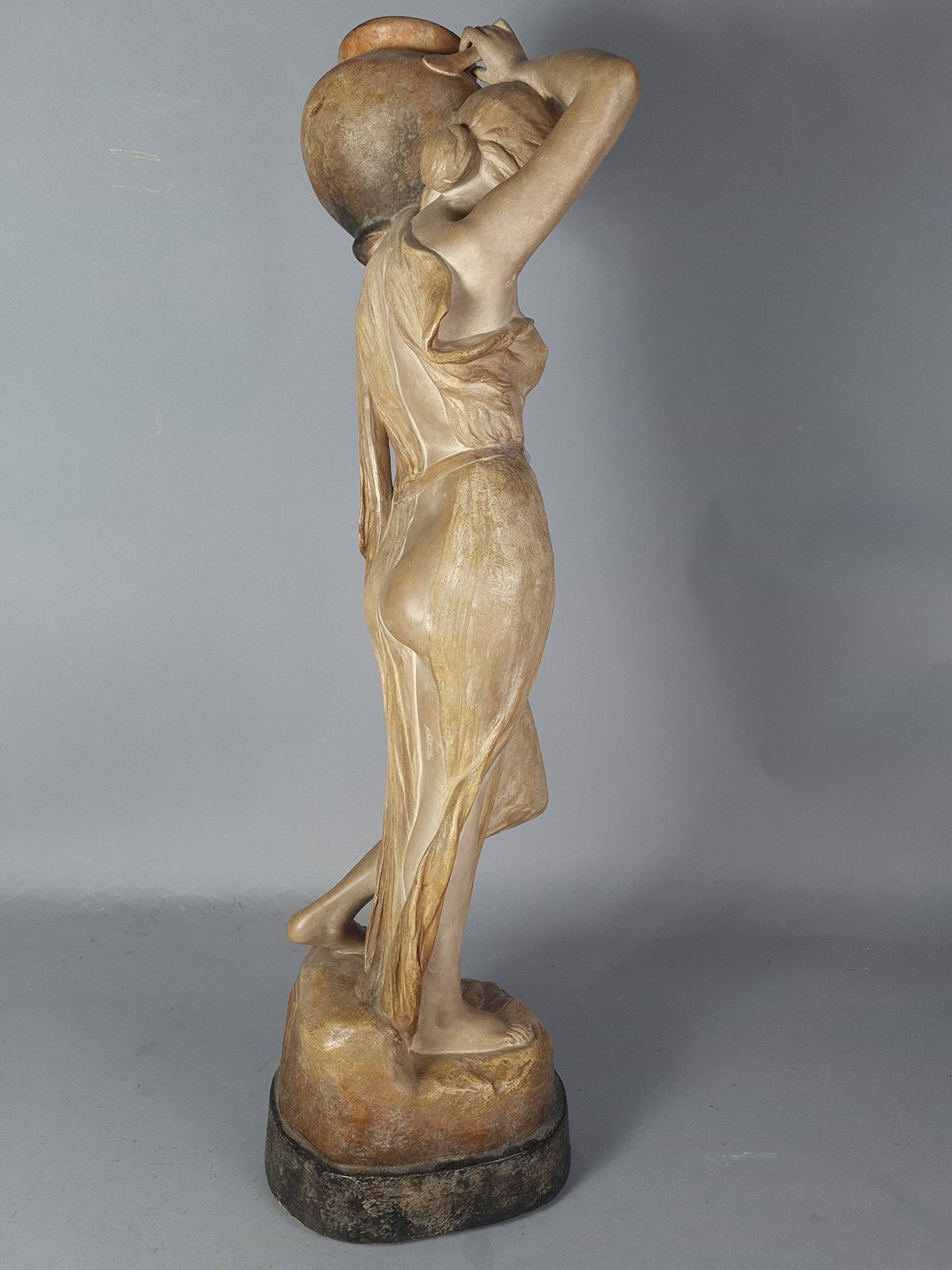 Ceramic sculpture Woman and opal belt jug Goldscheider circa 1900, 60 cm C155