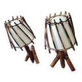 Pair of vintage rattan and bamboo wall lights