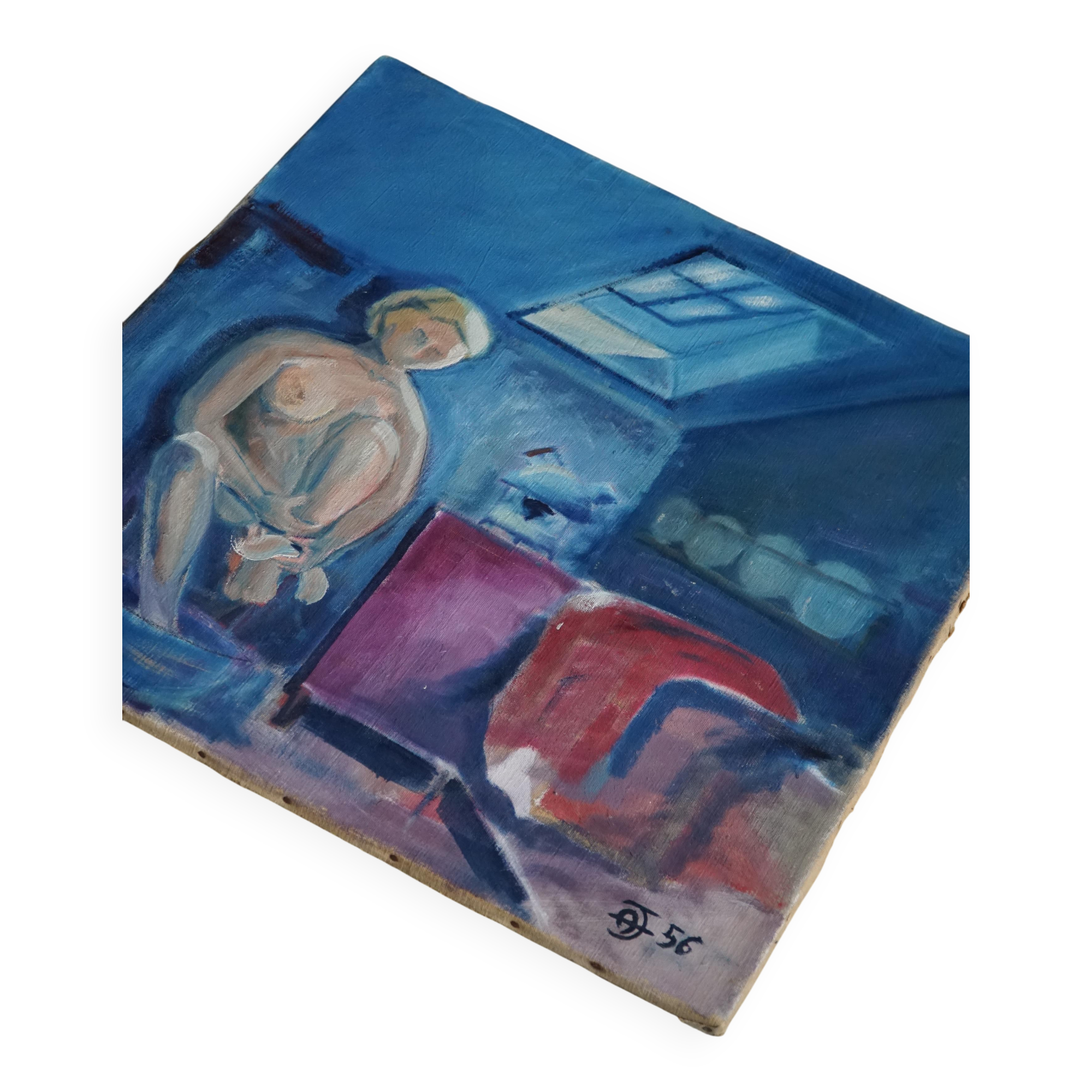 Large oil painting on canvas, unknown artist, 1956, mid-century Danish.