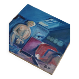 Large oil painting on canvas, unknown artist, 1956, mid-century Danish.