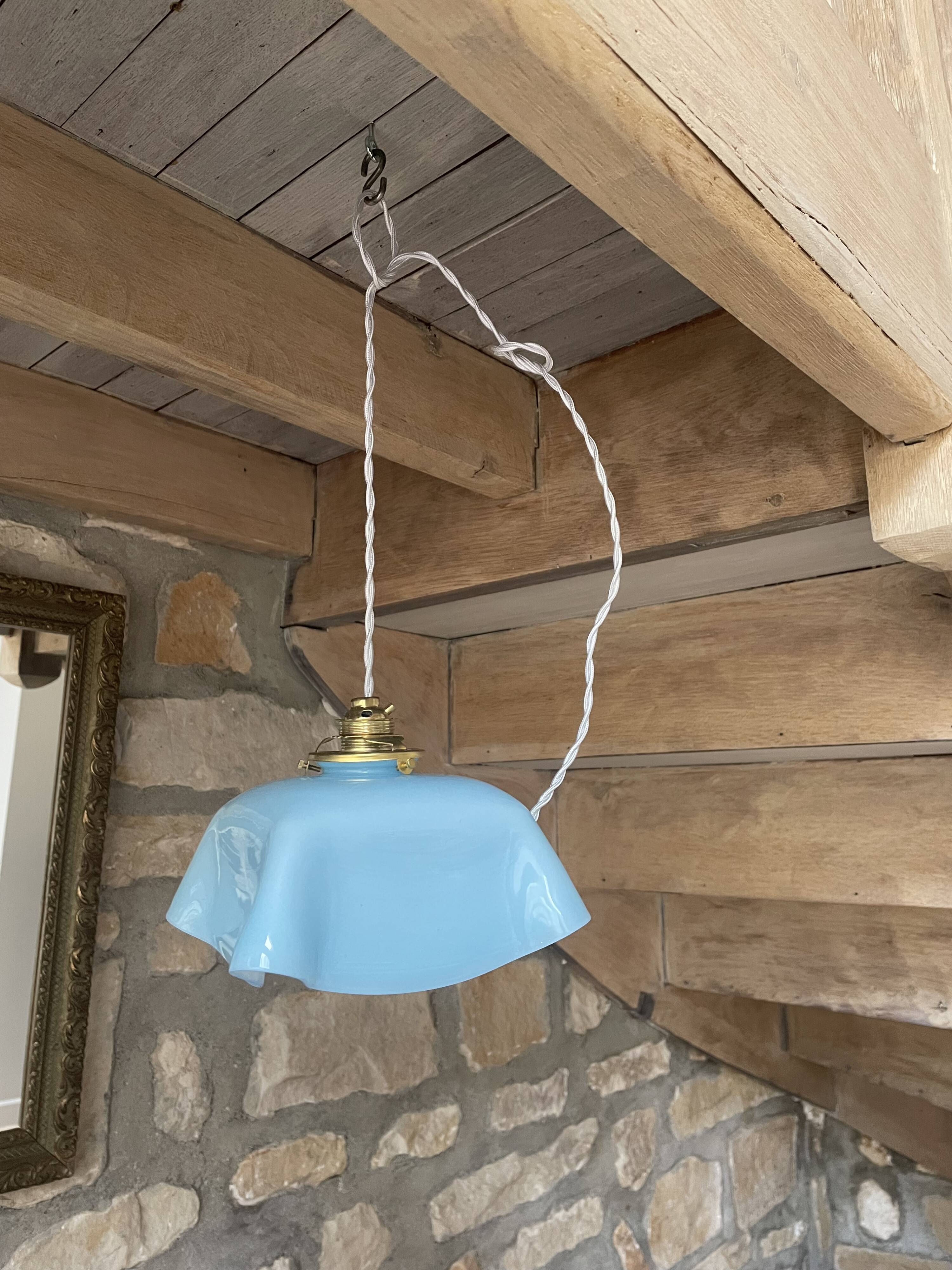 Vintage opaline blue pendant lamp