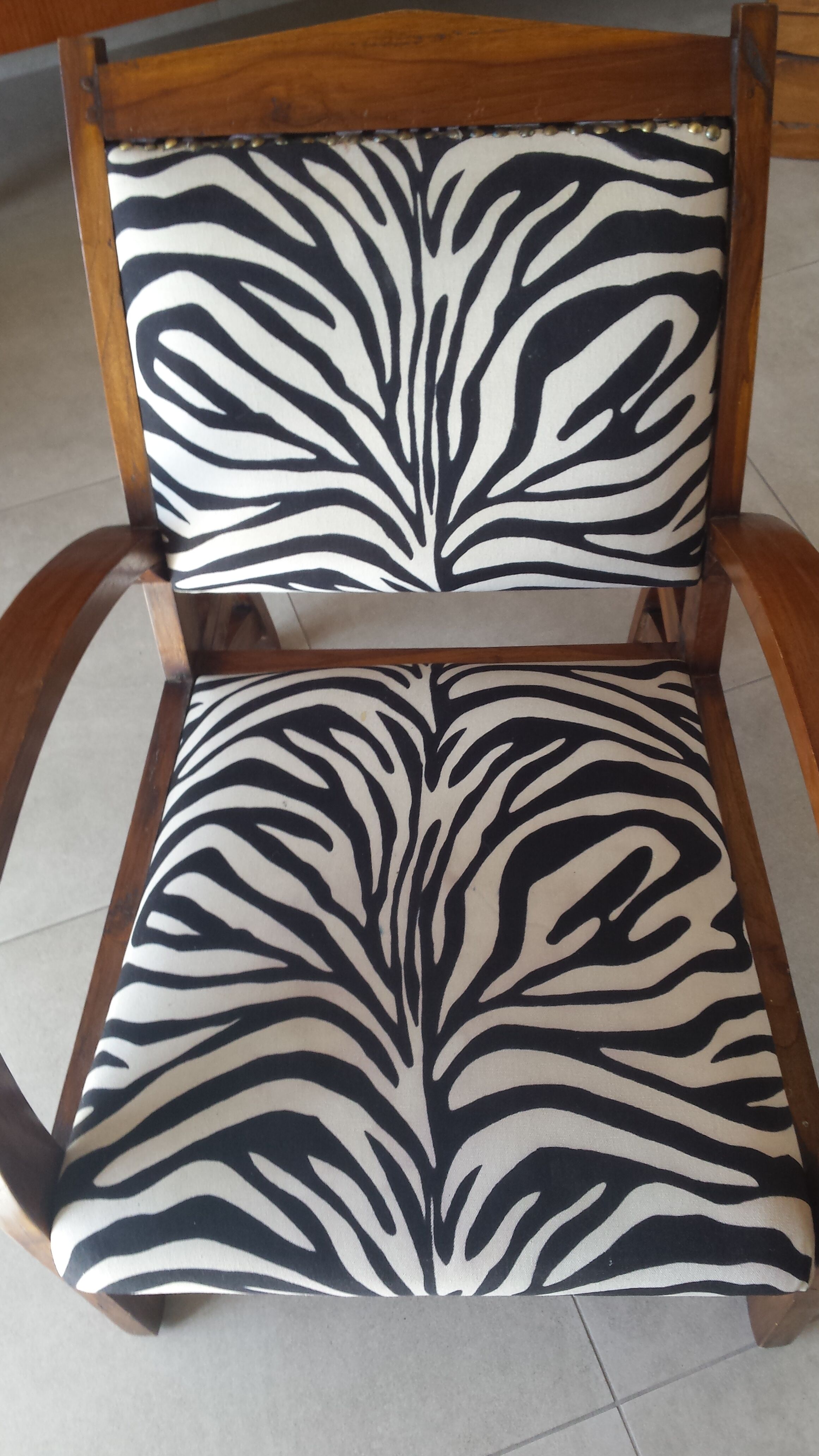 Scandinavian style wood armchair, black and white fabric