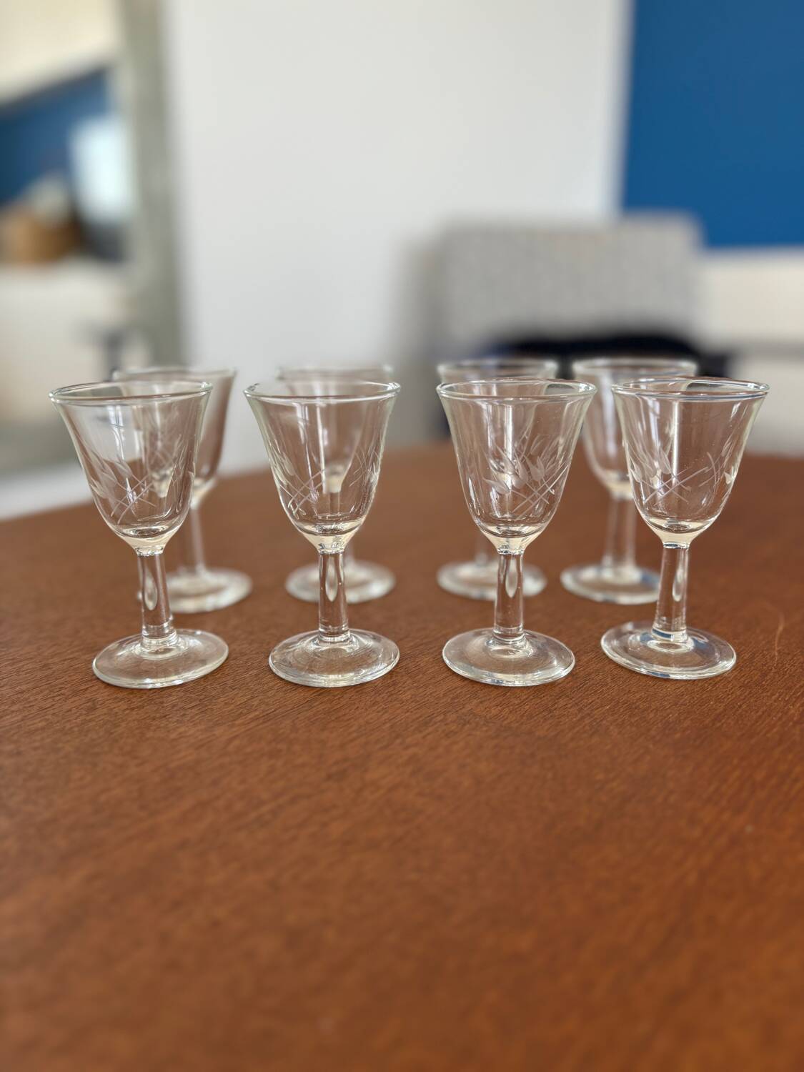 cracked crystal liqueur glass with wheat ear pattern - vintage liqueur glass - crystal tableware - set of 8