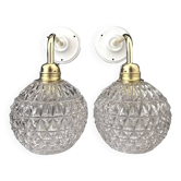 Pair of vintage wall lights in cut glass
