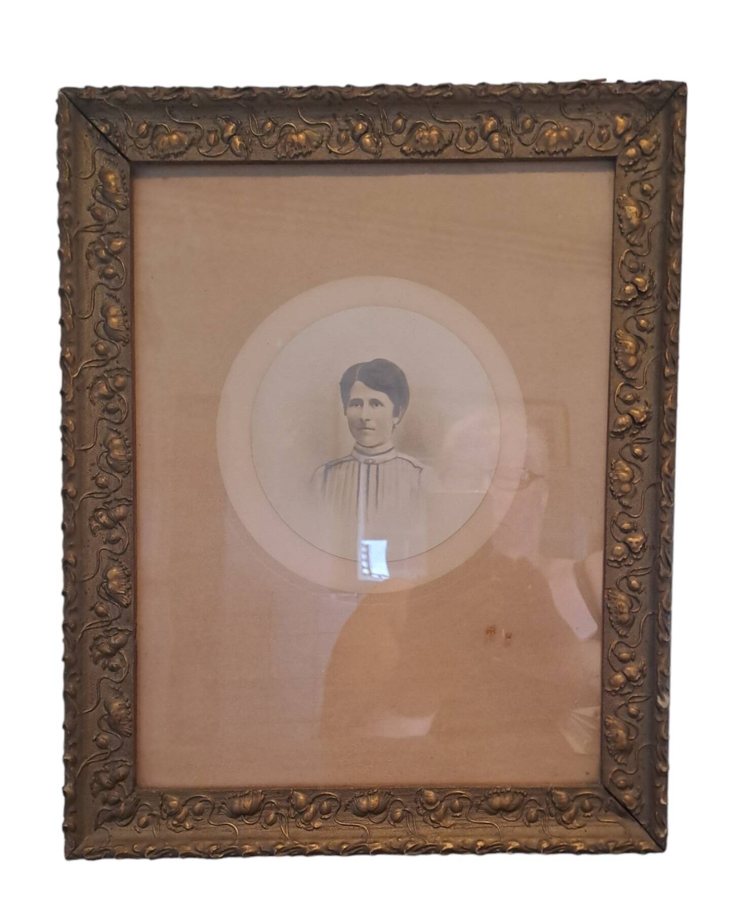 Photo frame portrait ancestor painting woman art nouveau xix france vintage decoration